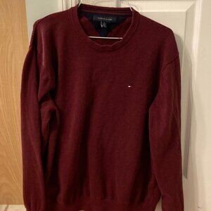 Tommy Hilfiger Sweater Red Cranberry Men's XL Pullover Long Sleeve 100% Cotton
